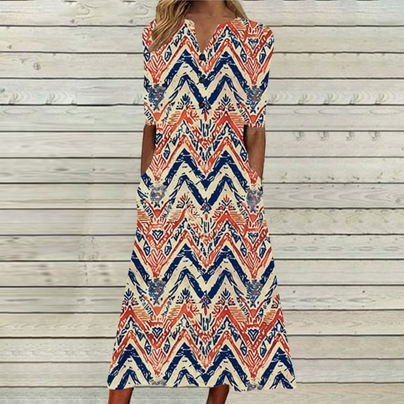 Xdegoge Women's Summer Maxi Dresses 2025 Casual Short Sleeve V Neck Long Dress Boho Floral Printed Button Down Sundress Flowy Beach Vacation Ladies Dress Order History Online Previous Orders History