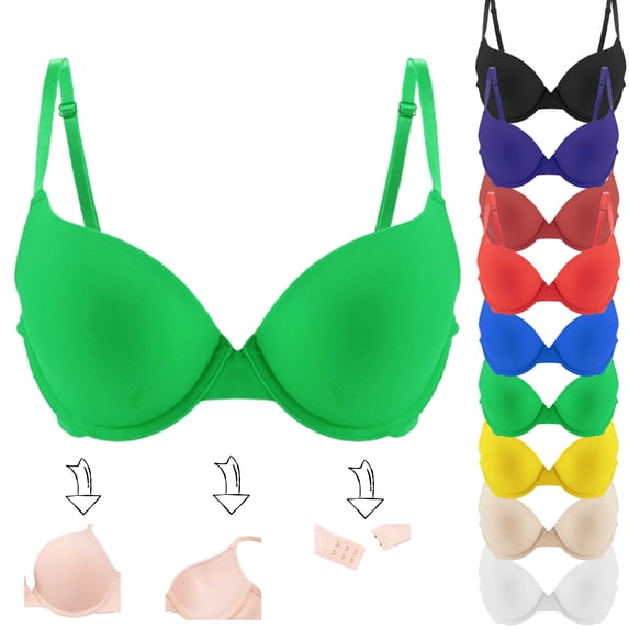 Xdegoge Women's Thin Strap Plunge Bra with Molded Cups, Push-Up Underwire Support Smooth Jelly Bras All-Day Style for Versatile Everyday Wear