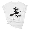 thumbnail image 1 of Xdegoge Women's Vintage Spooky Halloween Graphic Tee Flying Witch on Broomstick Print T-Shirt Short Sleeve Crewneck Casual Fall Party Tops for Holiday Festivities, 1 of 3