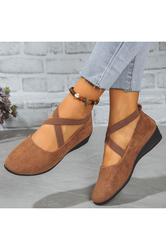Women's Wedge Ballet Flats Crisscross Elastic Strap Round Toe Slip On Casual Shoes for School Commutes Weekend Events Coffee Runs Versatile Lightweight Footwear