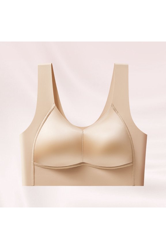 Women's Wide Strap U Neck Bra with Satin Cup Panels & Visible Stitching, Seamless Wireless Padded Support, Smooth Fabric for All-Day Comfort, Everyday Lingerie for Structured Silhouette