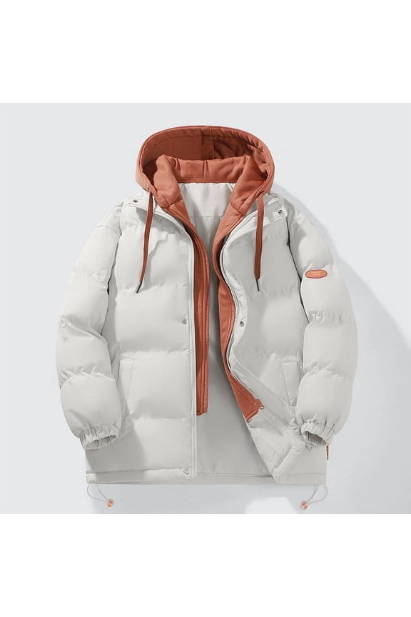 Women's Winter Quilted Jackets Coat Drawstring Long Sleeve Full Zip Color Block Hooded Puffer Jacket Padded Down Coats with Pockets Warm Outwear Snow Parka Overcoat Plus Size Khaki L