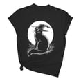 thumbnail image 1 of Xdegoge Women's Witch Cat Graphic T-Shirt Vintage Magic Moon Spooky Shirts Casual Short Sleeve Crewneck Basic Fall Tops Cute Halloween Holiday Party Novelty Tees, 1 of 3
