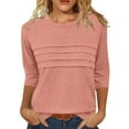 thumbnail image 1 of Xdegoge Womens 3/4 Length Sleeve Tops Fashion Summer Tops Pleated Crewneck Casual Cute Pullover T-Shirts Beach Vacation Going Out Shirts Athletic Workout Tops Ropa Para Mujer, 1 of 7