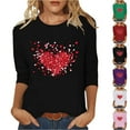 thumbnail image 1 of Xdegoge Womens 3/4 Sleeve V Neck Valentine Top Love Heart Printed Graphic Shirt Casual Loose Oversized Tops Cute Funny Observance Collection Pullover for Valentine's Day, 1 of 5