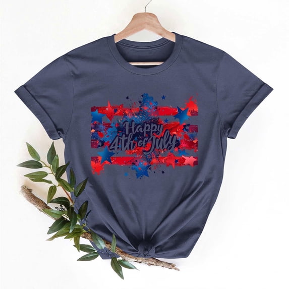 Xdegoge Womens 4th of July Shirt American Flag Print Crewneck Short Sleeve Roll Up Patriotic Tops Loose Fit Summer Trendy Casual Tees