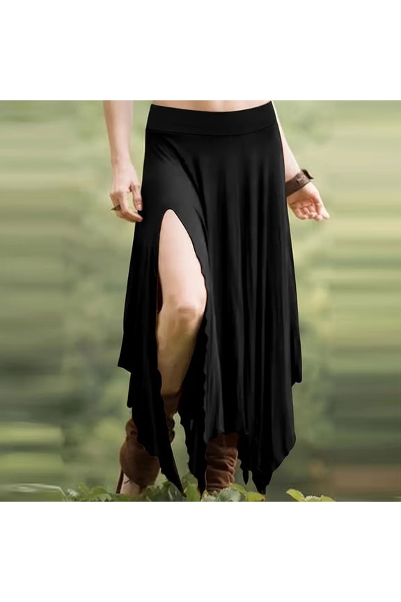 Womens Asymmetrical Skirt Maxi Skirt Dance Skirt High Waisted Side Slit Flowy Irregular Hem Long Bottoms for Party Rave Clubwear Events Wears