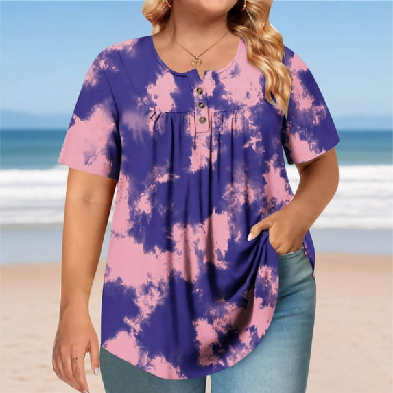 Xdegoge Womens Blouses Short Sleeve Plus Size Tops Fashion Printed Crew Neck Oversized T Shirt Loose Fit Tunic Summer Tops Casual Boho Tees Ropa Mujer Women Tshirts Under $10 Past Purchases