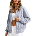 thumbnail image 1 of Xdegoge Womens Bomber Jackets Velour Long Sleeve Full Zip Up Vintage Casual Fall Winter Soft Y2K Trendy Outerwear with Pockets, 1 of 9