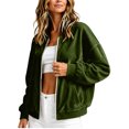 thumbnail image 1 of Xdegoge Womens Bomber Jackets Velour Long Sleeve Full Zip Up Vintage Casual Fall Winter Soft Y2K Trendy Outerwear with Pockets, 1 of 9