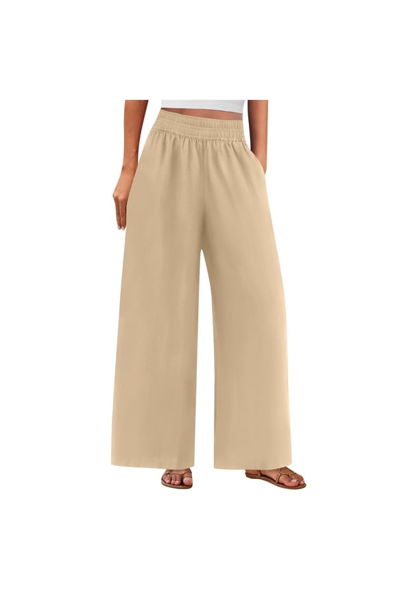 Womens Casual Cotton Linen Pants Straight Leg Business Causal Slacks Summer Drawstring Pull on Pants Loose Summer Lightweight Elastic Wide Leg Trousers Pantalones De Lino Para Hombres