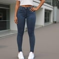 thumbnail image 1 of Xdegoge Womens Casual Jeans Mid Rise Skinny Pants Stretchy Solid Color Pant Trendy Denim Bottoms with Pockets, 1 of 5