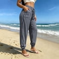 thumbnail image 1 of Xdegoge Womens Casual Jogger Pants Striped Boho Beach Trousers Lightweight Breathable Flowy Fit with Elastic Waist Drawstring and Pockets Summer Vacation Bottoms, 1 of 7