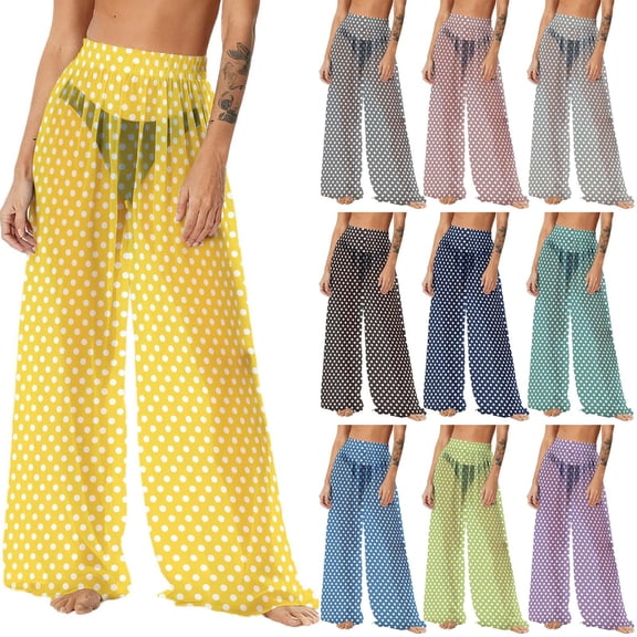 Xdegoge Womens Chiffon Beach Pants Lightweight Sun Proof Pant Wide Leg Full Length Bottoms Stylish Bohemian Solid Color Outfits