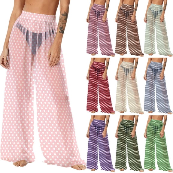 Xdegoge Womens Chiffon Beach Pants Lightweight Sun Proof Pant Wide Leg Full Length Bottoms Stylish Bohemian Solid Color Outfits