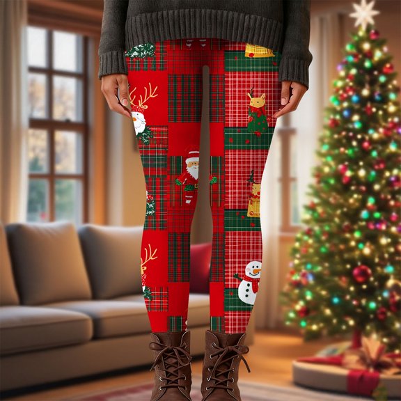 Xdegoge Womens Christmas Leggings Cute Print High Waisted Holiday Stretchy Tights Festive Yoga Flattering Winter Party Casual Trousers