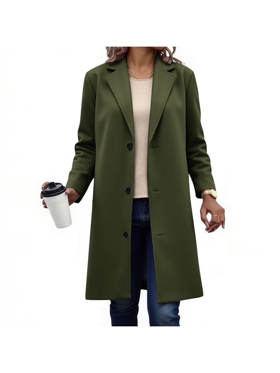 Womens Classic Trench Coat Button Down Lapel Coats Casual Loose Fitting Outerwear Stylish Solid Color Overcoat Trendy Winter Clothes 2025 for Women