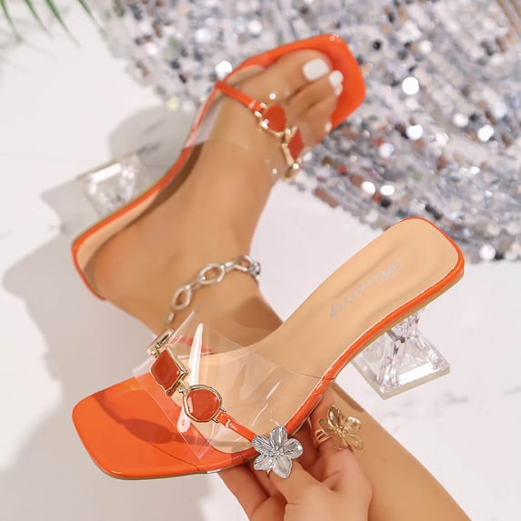 Xdegoge Womens Clear Heels Sandals Plus Size Open Toe Summer Beach Shoes Transparent Strap Dressy Slippers Strolling Walking Ladies Party Slides