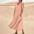 thumbnail image 1 of Xdegoge Womens Clothes Clearance Linen Dresses for Women 2025 Short Sleeve Crew Neck Maxi Dresses with Pockets Casual Loose Beach Vacation Sundresses Flowy Loose Sun Dress, 1 of 7