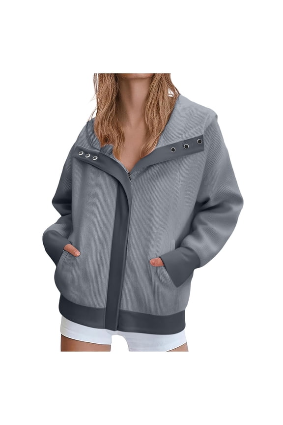 Womens Corduroy Jackets Zip Up Lapel Coat Vertical Stripe Tops Fashion Color Block Patchwork Coat Trendy Fall Winter Coat Hoodies with Pockets