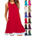 thumbnail image 1 of Xdegoge Womens Cotton Mini Dress Casual Sleeveless Crewneck Flowy A Line Summer Dress Handy Pockets Vintage Style Lace Hem for Outdoor Barbecue Party Wear, 1 of 4