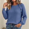 thumbnail image 1 of Xdegoge Womens Crewneck Ribbed Sweater Long Sleeve Pullover Tops with Button Shoulder Details Casual Fall Winter Knit Elegant Basic Fitted Knitwear, 1 of 7