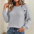 thumbnail image 1 of Xdegoge Womens Crewneck Ribbed Sweater Long Sleeve Pullover Tops with Button Shoulder Details Casual Fall Winter Knit Elegant Basic Fitted Knitwear, 1 of 7