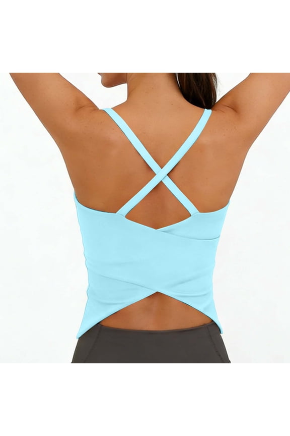 Womens Criss Cross Backless Athletic Tank Top Breathable Moisture Wicking Slim Fit Workout Yoga Gym Sports Compression Performance Activewear Daily Training Tees