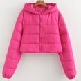 thumbnail image 1 of Xdegoge Womens Cropped Down Coats Zip Up Casual Hooded Padded Jackets with Pockets Drawstring Hem Loose Fit Solid Color Quilted Jacket Warm Outerdoor Winter Outerwear 2025, 1 of 7