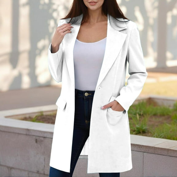 Xdegoge Womens Dressy Casual Blazer Jackets Long Sleeve Open Front Button Down Business Work Office Lapel Blazers Formal Interview Outfits with Pockets