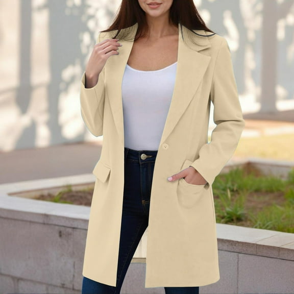 Xdegoge Womens Dressy Casual Blazer Jackets Long Sleeve Open Front Button Down Business Work Office Lapel Blazers Formal Interview Outfits with Pockets