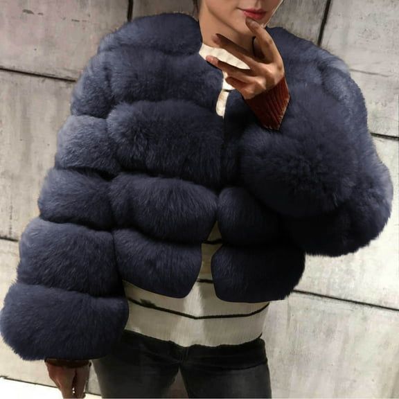 Xdegoge Womens Faux Fur Coat Cropped Open Front Long Sleeve Fluffy Fuzzy Jacket Dressy Loose Fit Bubble Teddy Jackets 2025 Winter Streetwear Warm Outerwear