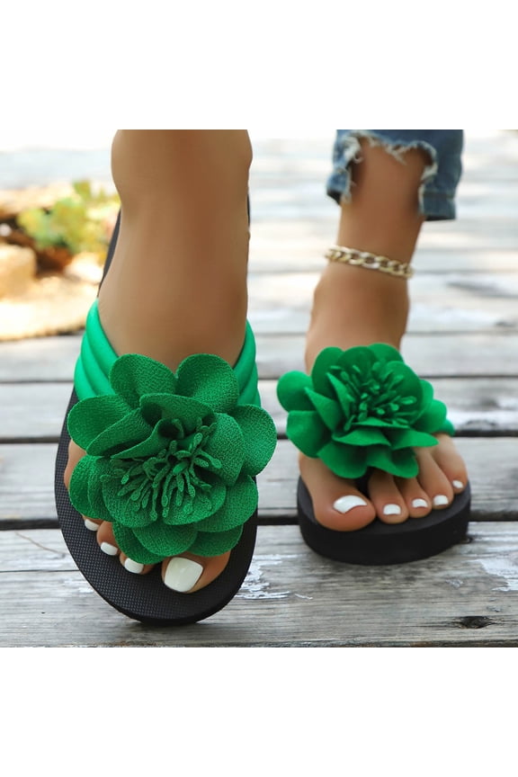 Womens Flip Flops Open Toe Thong Sandals Oversized Layered Fabric Flower Decoration Yoga Mat Sole Summer Beach Pool Slides Lightweight Casual Slip On Footwear