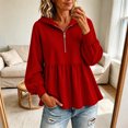 thumbnail image 1 of Xdegoge Womens Half Zip Hoodie Long Sleeve Peplum Sweatshirts Babydoll Ruffle Hem Casual Fall Tops Lightweight Loose Fit Pullover, 1 of 6