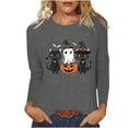 thumbnail image 1 of Xdegoge Womens Halloween Cat And Ghost Graphic T-Shirts Long Sleeve Cute Pumpkin Print Crewneck Tops Casual Loose Fit Fall Holiday Pullover Tees Shirts for Ladies, 1 of 7