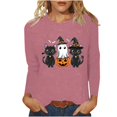 thumbnail image 1 of Xdegoge Womens Halloween Cat And Ghost Graphic T-Shirts Long Sleeve Cute Pumpkin Print Crewneck Tops Casual Loose Fit Fall Holiday Pullover Tees Shirts for Ladies, 1 of 7