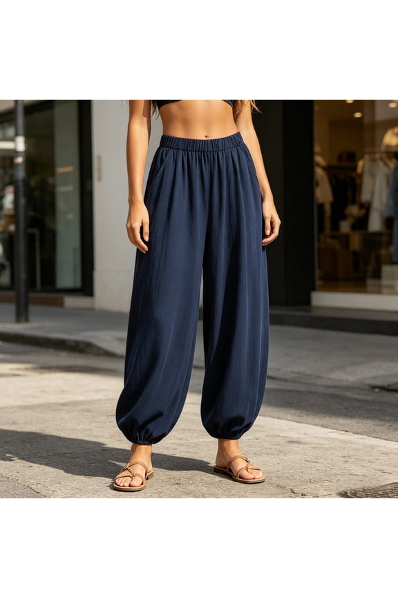 Womens Harem Pants High Waisted Loose Balloon Lightweight Breathable Casual Boho Yoga Trousers with Pockets Summer Beach Vacation Bottoms