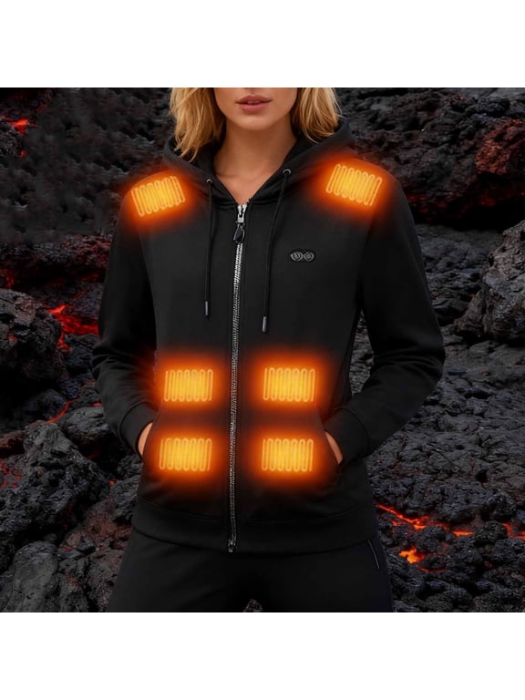 Womens Heated Jacket 3 Levels 17 Heating Zones Jackets Full Zip Hooded Coat Plus Size Thermal Coats Fall Winter Casual Outdoor Outerwear with Pockets