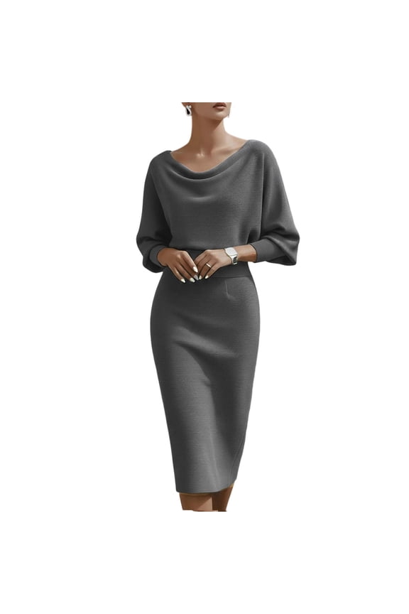Womens Knit Bodycon Dress with Cowl Neck, Form-Fitting Midi Dress for Office or Evening Events, Stretchy and Smooth Fabric, Sophisticated Look
