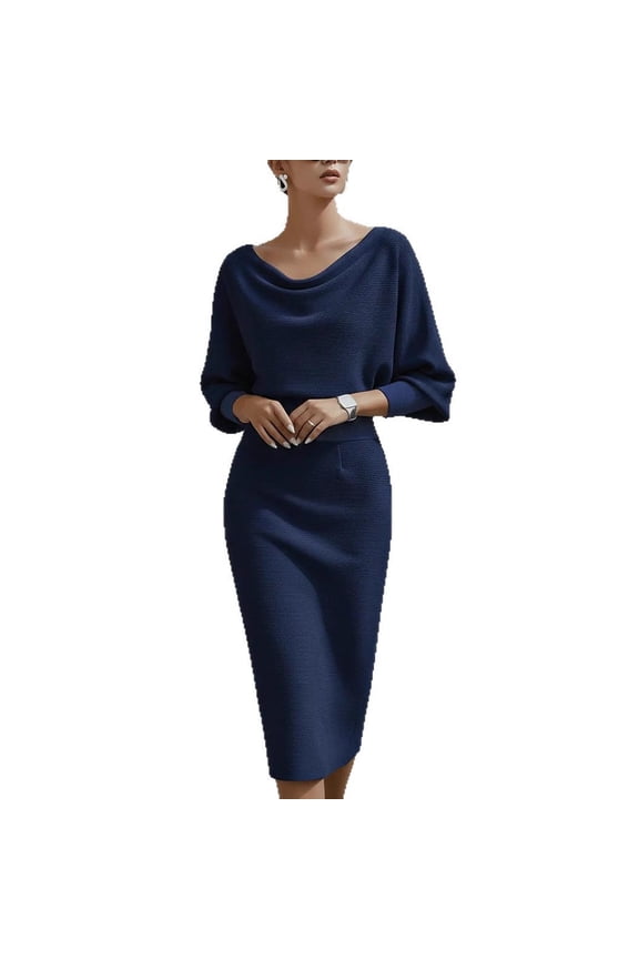 Womens Knit Bodycon Dress with Cowl Neck, Form-Fitting Midi Dress for Office or Evening Events, Stretchy and Smooth Fabric, Sophisticated Look