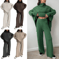 thumbnail image 1 of Xdegoge Womens Knit Cotton Sweater Sets 2 Piece Lounge Outfits Oversized High Collar Long Sleeve Thermal Pullover Tops Elastic Waist Warm Wide Leg Pants Fall Winter Trendy Casaul Matching Clothes, 1 of 3