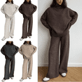 thumbnail image 1 of Xdegoge Womens Knit Cotton Sweater Sets 2 Piece Lounge Outfits Oversized High Collar Long Sleeve Thermal Pullover Tops Elastic Waist Warm Wide Leg Pants Fall Winter Trendy Casaul Matching Clothes, 1 of 9