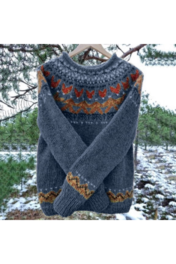 Womens Knit Sweater Wool Blend Christmas Vintage Warm Oversized Crewneck Pullover Cozy Holiday Winter Sweaters Outerwear