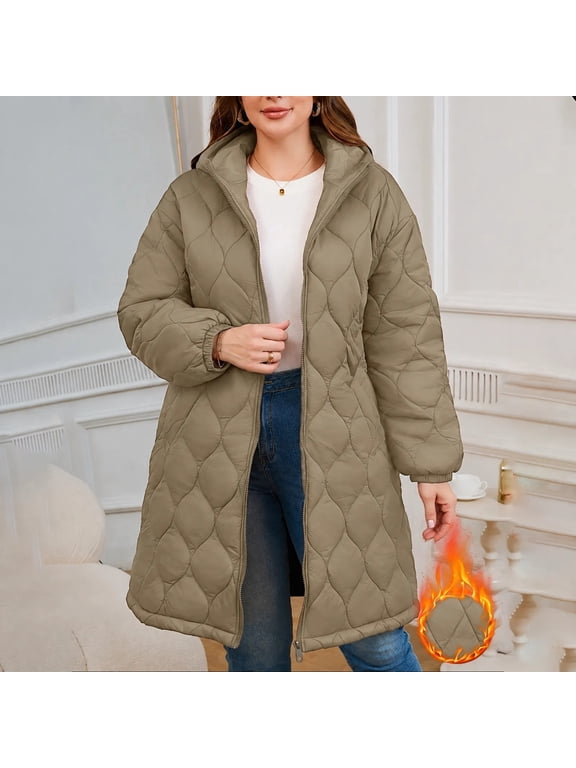Womens Long Quilted Coats Plus Size Hooded Zip Up Lightweight Puffer Jackets Fall Winter Warm Casual Parka Coat with Pockets,Sizes Xl-5Xl