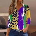 thumbnail image 1 of Xdegoge Womens Mardi Gras Top Plus Size Crewnceck 3/4 Sleeve Tops Luminous Sparkling Carnival Prints Pullover Funny Holiday Whimsical Themed Outfit, 1 of 5