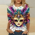 thumbnail image 1 of Xdegoge Womens Mardi Gras Top Plus Size Crewnceck 3/4 Sleeve Tops Luminous Sparkling Carnival Prints Pullover Funny Holiday Whimsical Themed Outfit, 1 of 5