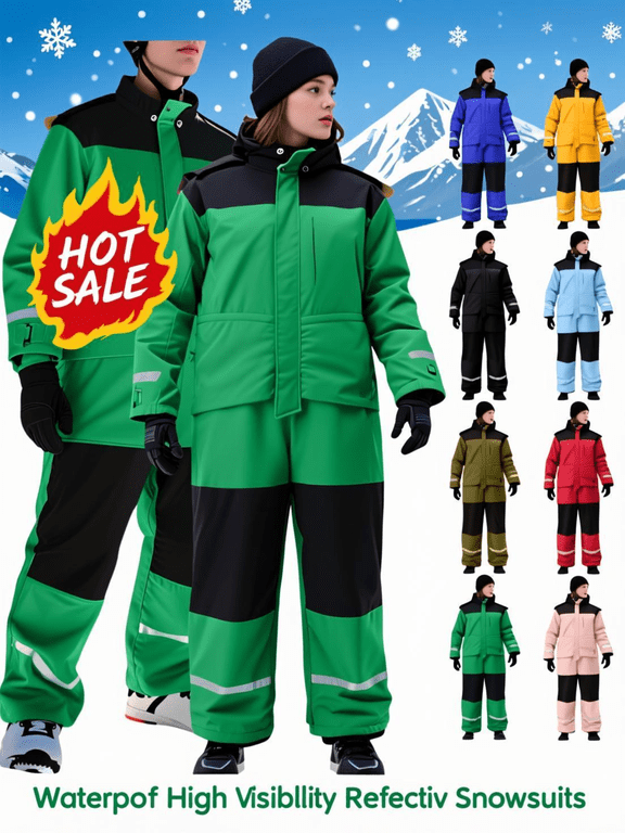Womens and Mens Snowsuits One Piece Ski Suits Waterproof Ski Suit Snowboarding Onesie Winter Color Block Zip Up High Visibility Reflective Skiing Jumpsuit with Hood