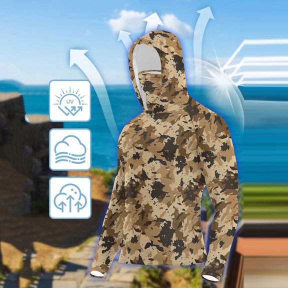 Xdegoge Womens Mens Sun Protection Hooded Camo Shirts with Mask Casual Lightweight Long Sleeve Quick Dry Outdoor T-Shirt Loose Fit Upf 50  Hiking Rash Guards Fishing Hoodies Camisa Hombre L