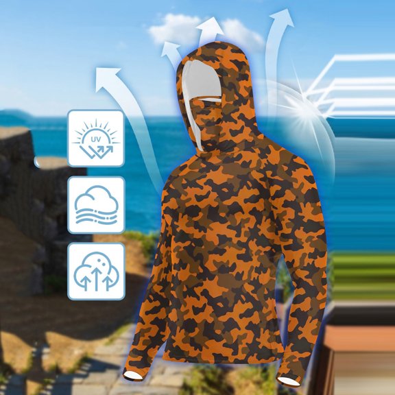 Xdegoge Womens Mens Sun Protection Hooded Camo Shirts with Mask Casual Lightweight Long Sleeve Quick Dry Outdoor T-Shirt Loose Fit Upf 50  Rash Guards Cooling Hoodies Ropa Deportiva Hombre L