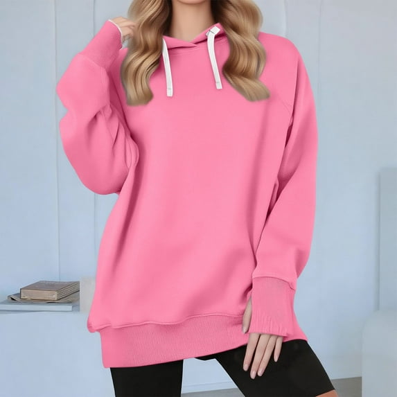 Xdegoge Womens Oversized Hoodies Drawstring Long Sleeve Casual Hoodie with Thumb Hole Raglan Solid Color Athletic Comfy Hooded Sweatshirts 2025 Winter Trendy Tops
